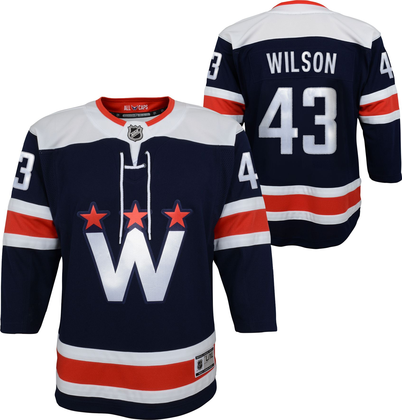 NHL Youth Washington Capitals Tom Wilson #43 Navy Premier Jersey, Boys', Small/Medium, Red