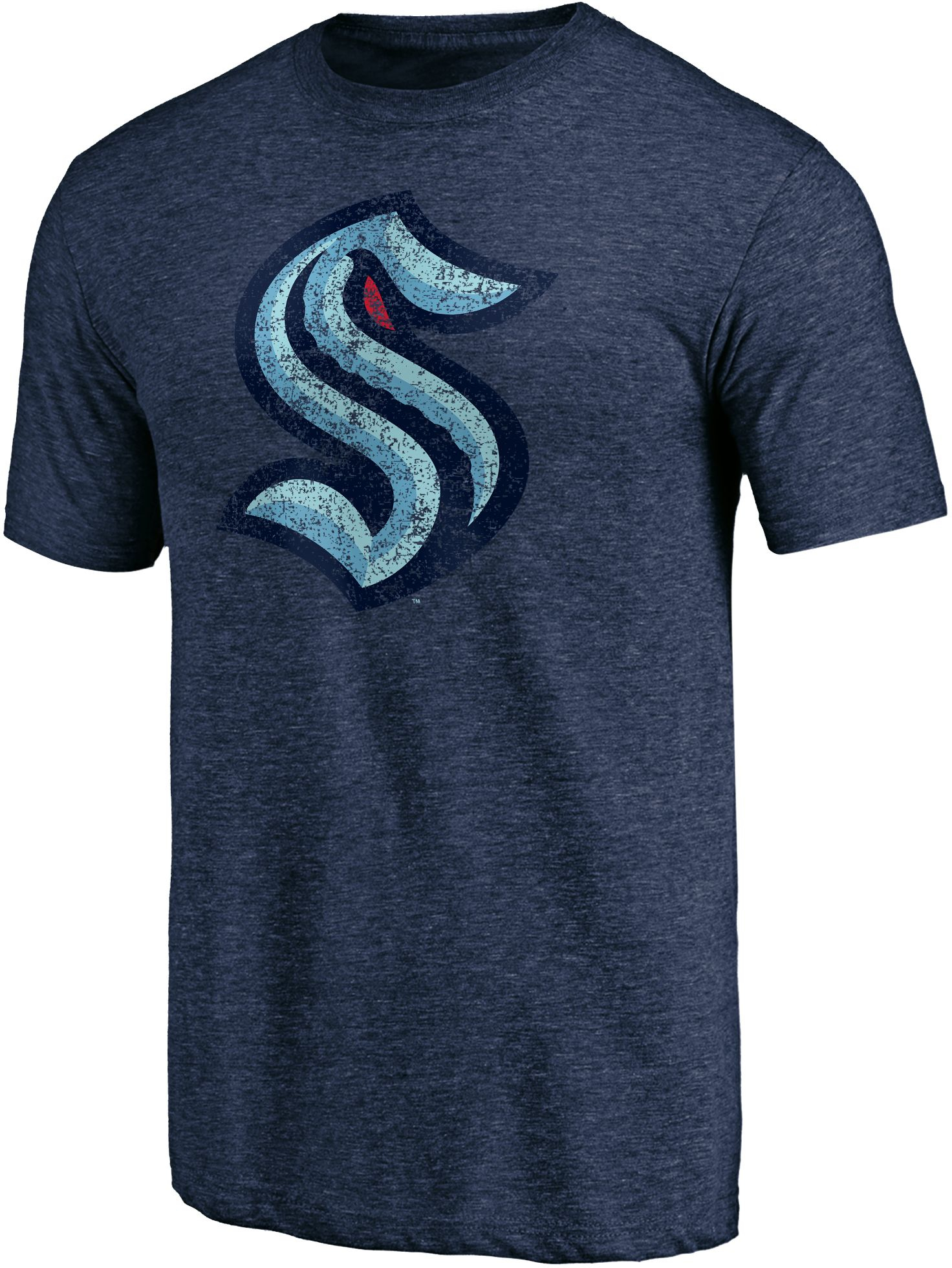 NHL Men's Seattle Kraken Distressed-Print Navy Logo T-Shirt, Small, Blue