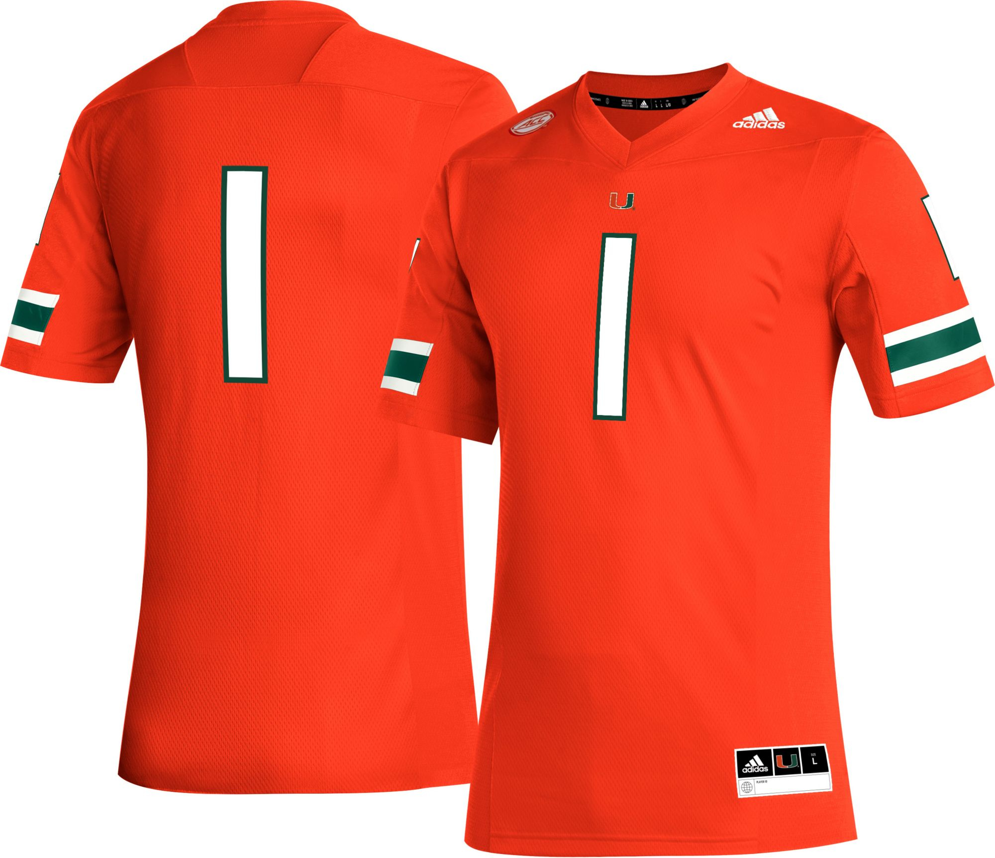 adidas Men's Miami Hurricanes #8 Cardinal Red Replica Football Jersey, XXL, Orange