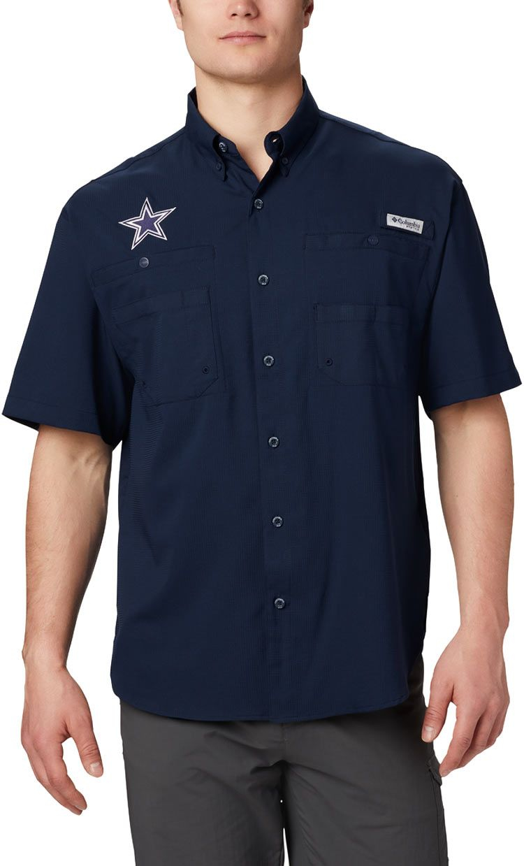 Columbia Men's Dallas Cowboys Tamiami Navy Woven T-Shirt, Small, Blue