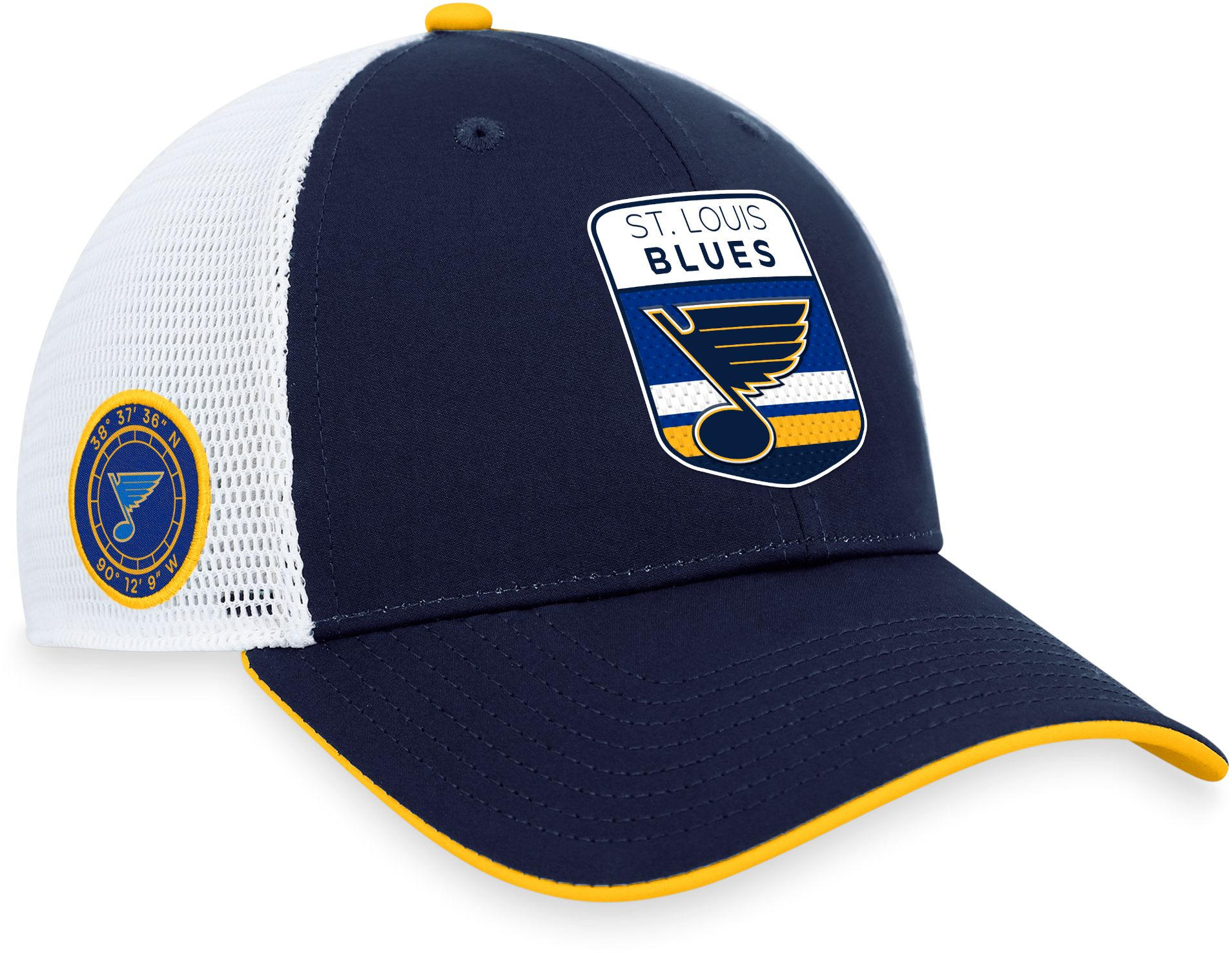 NHL St. Louis Blues 2023-2024 Authentic Pro Draft Trucker Hat, Men's, Blue