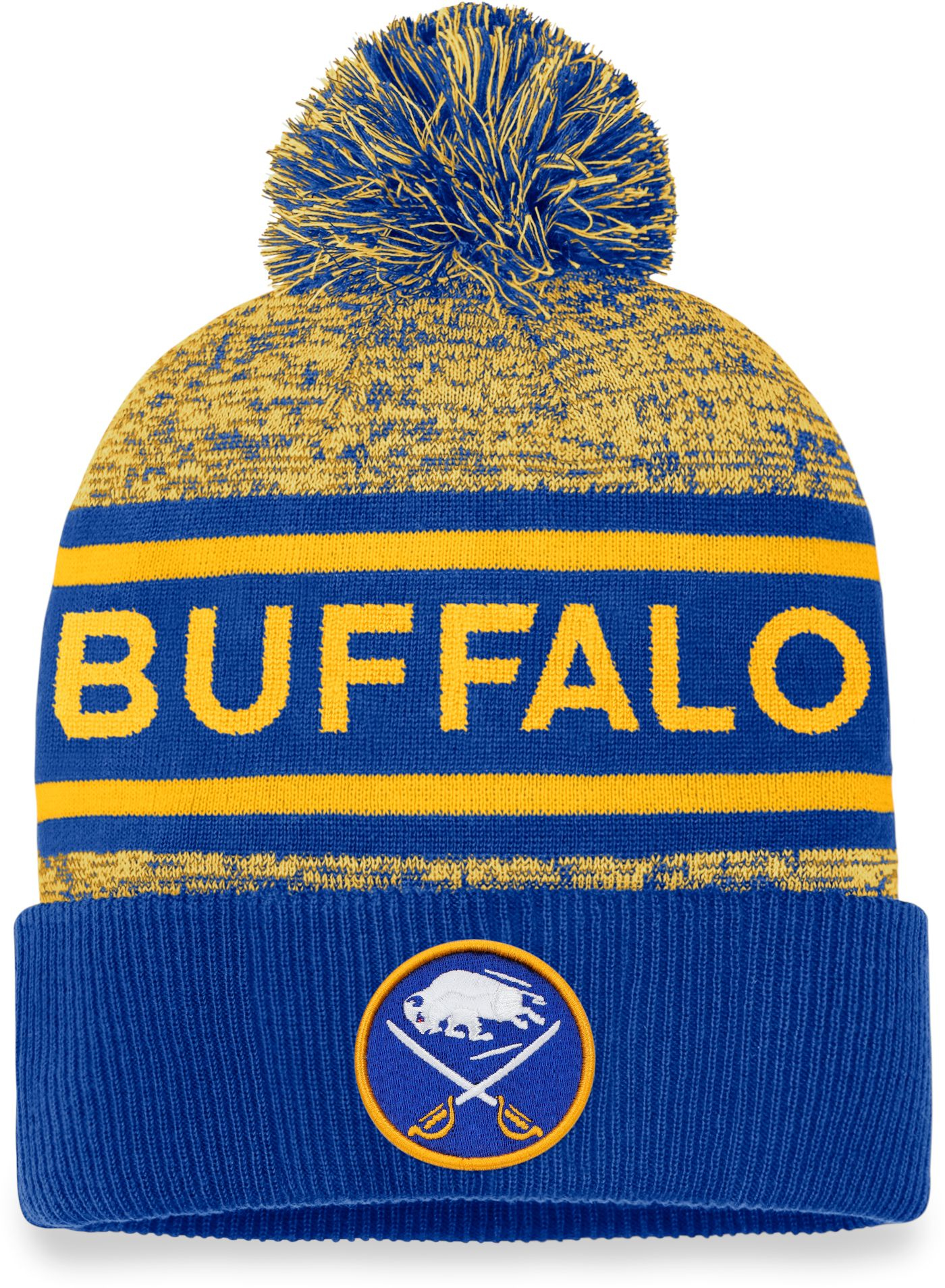 NHL Buffalo Sabres 2023 Authentic Pro Rink Royal Pom Cuffed Beanie, Men's, Blue | Holiday Gift