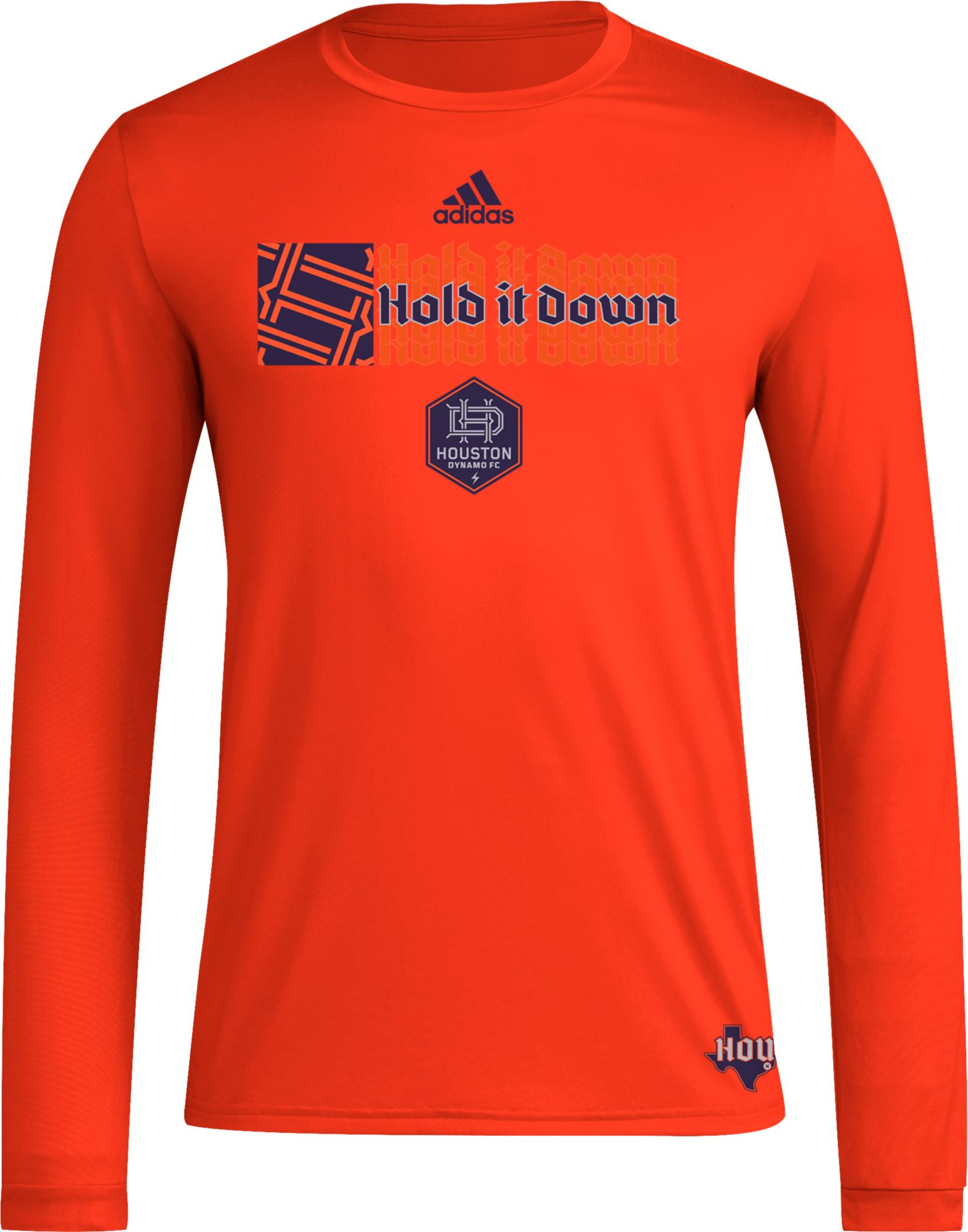 adidas Adult Houston Dynamo 2024 Jersey Hook Orange Long Sleeve Shirt, Men's, XL
