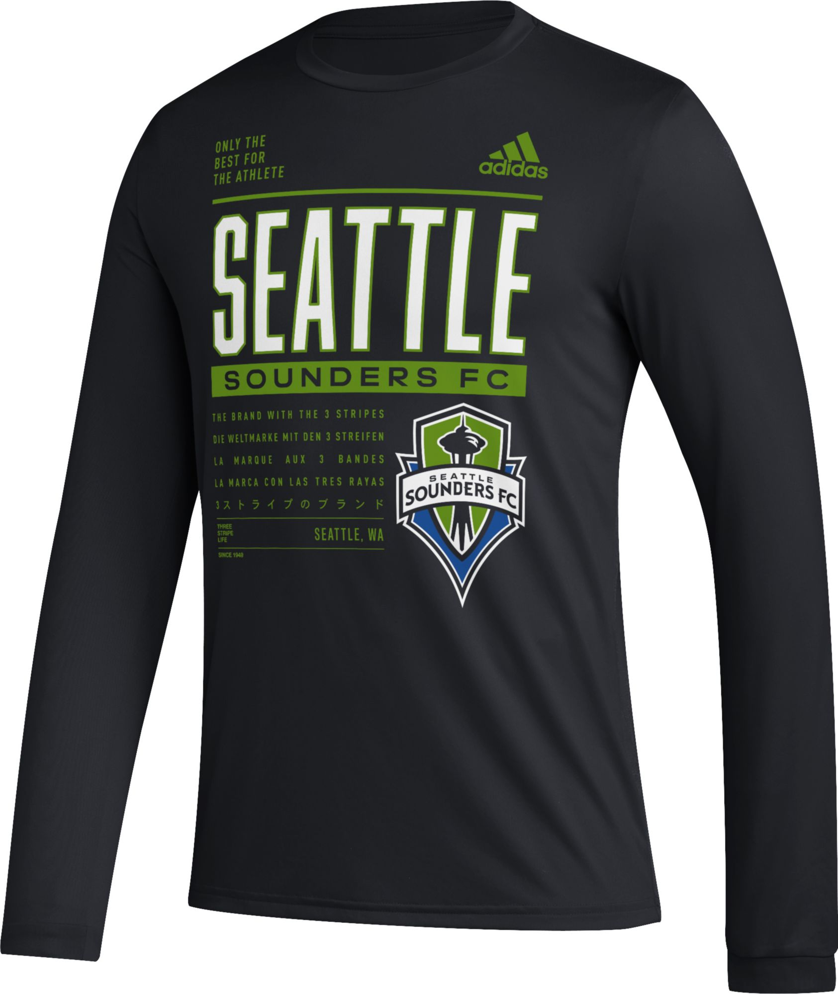 adidas Seattle Sounders DNA Black Long Sleeve Shirt, Men's, XXL