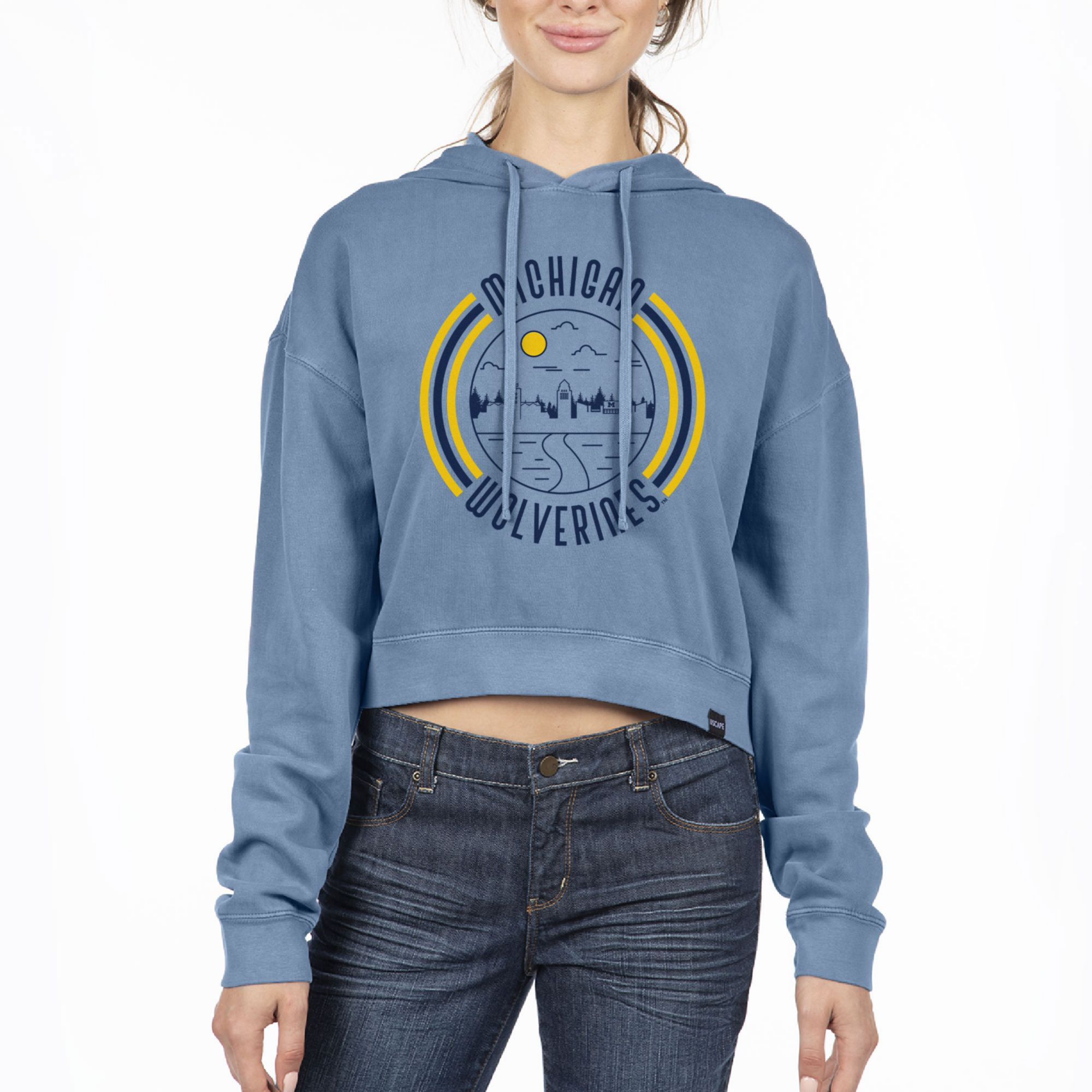 USCAPE Women's Michigan Wolverines Slate Blue 90's Crop Pullover Hoodie, XS