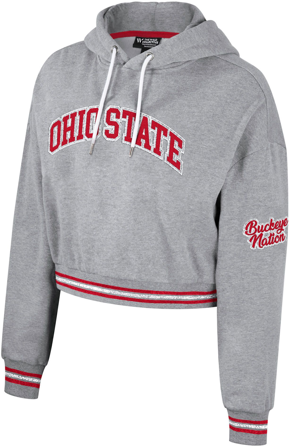 The Wild Collective Women's Ohio State Buckeyes Grey Cropped Pullover Hoodie, XL, Gray