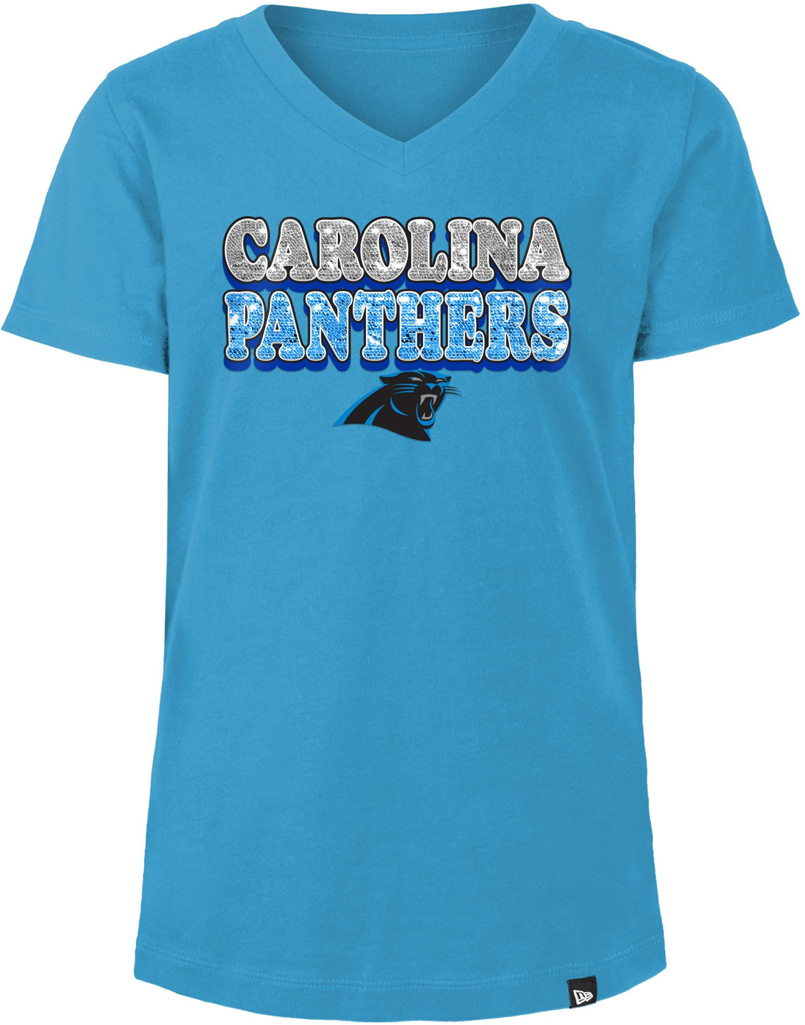 New Era Girls' Carolina Panthers Sequins  T-Shirt, Size 7/8, Blue