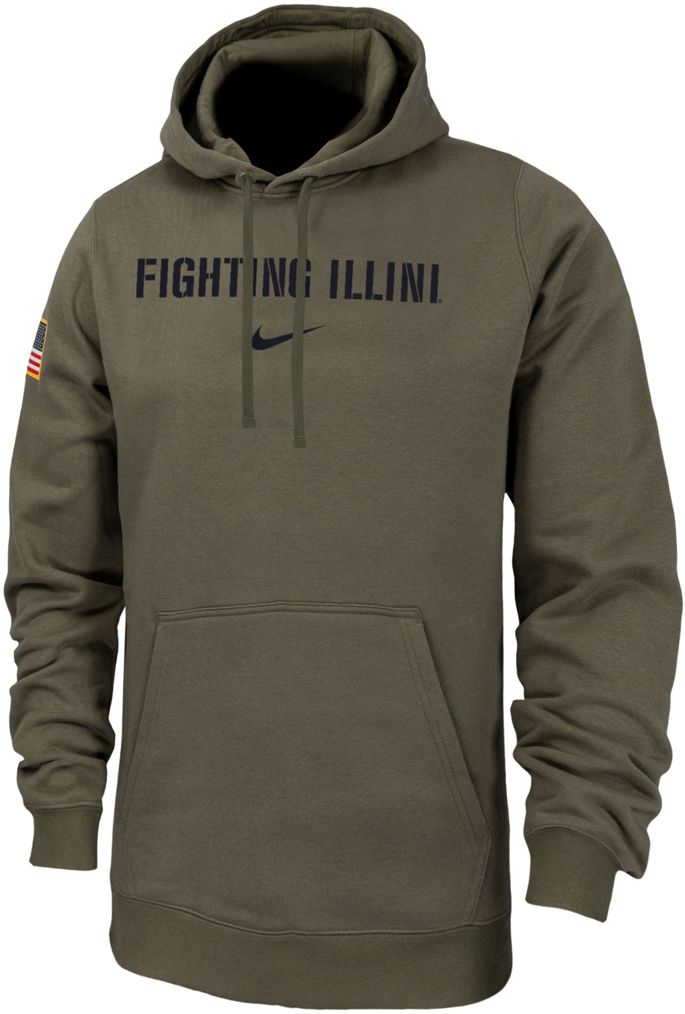 Nike Men's Illinois Fighting Illini Olive Club Fleece Military Appreciation Pullover Hoodie, XXL, Green