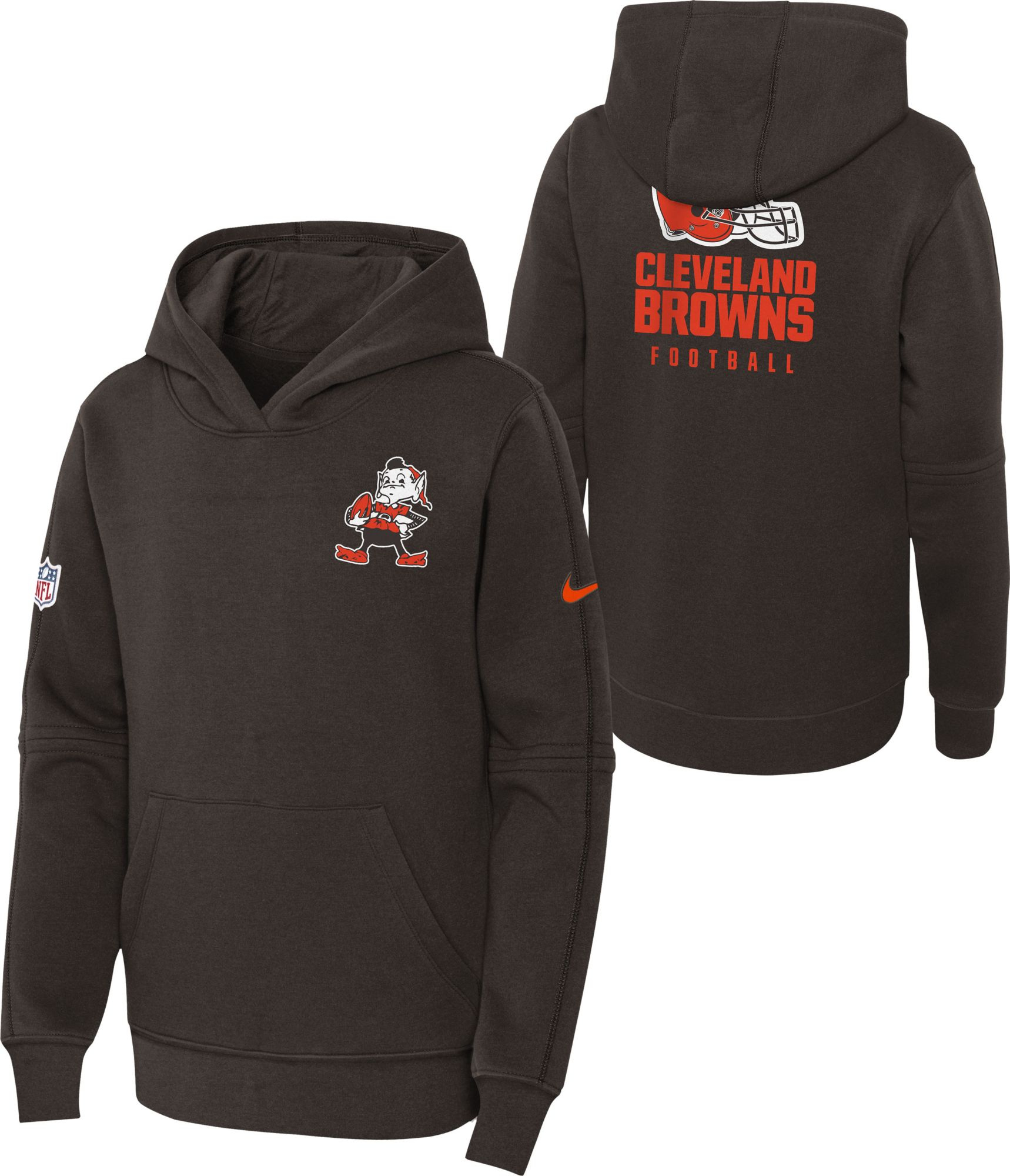 Nike Youth Cleveland Browns Sideline Club Brown Pullover Hoodie, Boys', XL