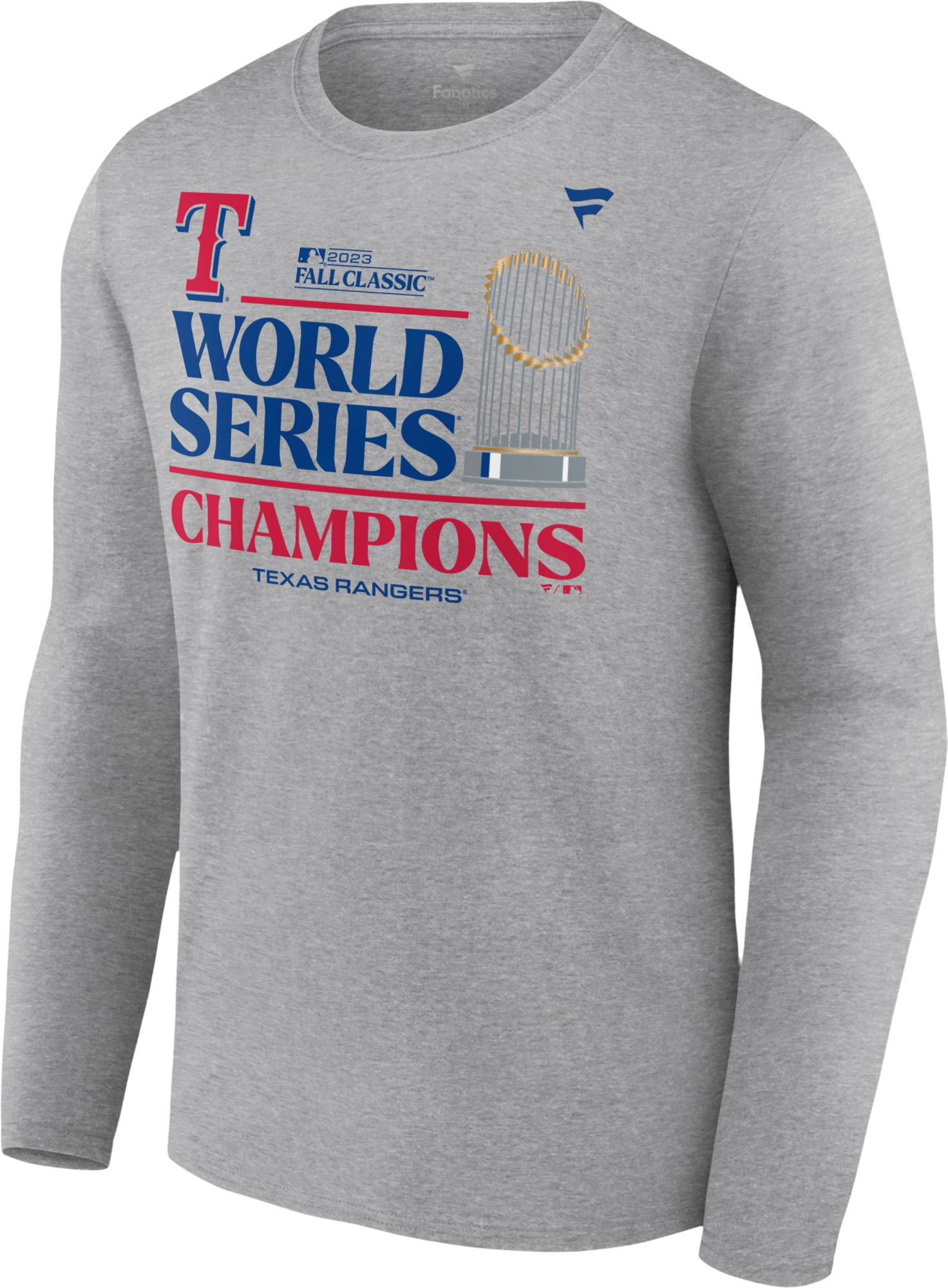 MLB Adult 2023 World Series Champions Texas Rangers Locker Room Long Sleeve T-Shirt, Men's, XXL, Gray