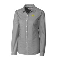 Women's Cutter & Buck Charcoal Iowa Hawkeyes Mini Bengal Stripe Button-Up Shirt