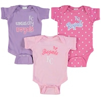 Girls Infant Soft as a Grape Pink/Purple Kansas City Royals 3-Pack Rookie Bodysuit Set