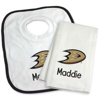 Newborn & Infant White Anaheim Ducks Personalized Bib & Burp Cloth Set