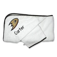 Infant White Anaheim Ducks Personalized Hooded Towel & Mitt Set