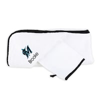 Infant White Miami Marlins Personalized Hooded Towel & Mitt Set