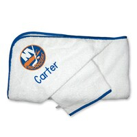 Infant White New York Islanders Personalized Hooded Towel & Mitt Set