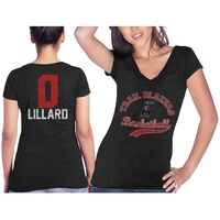 Women's Majestic Threads Damian Lillard Black Portland Trail Blazers Name & Number Tri-Blend V-Neck T-Shirt