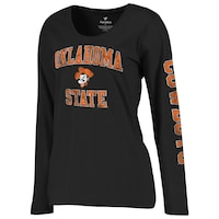 Women's Fanatics Branded Black Oklahoma State Cowboys Distressed Arch Over Logo Scoop Neck Long Sleeve T-Shirt