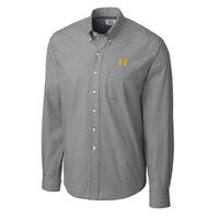 Men's Cutter & Buck Charcoal Michigan Wolverines Vault Epic Easy Care Gingham Long Sleeve Shirt