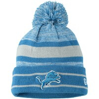 Men's New Era Blue Detroit Lions Striped Knit Hat with Pom