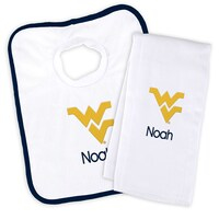 White Chad & Jake West Virginia Mountaineers Personalized Bib and Burp Cloth Set
