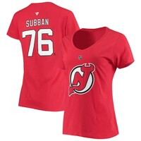 Women's Fanatics Branded P.K. Subban Red New Jersey Devils Team Authentic Stack Name & Number V-Neck T-Shirt