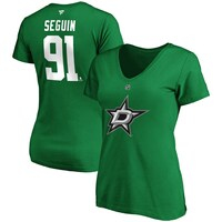 Women's Fanatics Branded Tyler Seguin Kelly Green Dallas Stars Authentic Stack Name & Number V-Neck T-Shirt