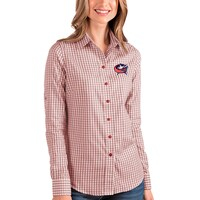 Women's Antigua Red/White Columbus Blue Jackets Structure Long Sleeve Button-Up Shirt