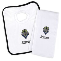 Infant White Seattle Sounders FC Personalized Bib and Burp Cloth Set