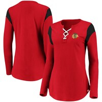 Women's Fanatics Branded Red Chicago Blackhawks Iconic Long Sleeve Lace-Up V-Neck T-Shirt