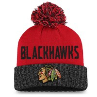 Women's Fanatics Branded Red/Black Chicago Blackhawks Iconic Cuffed Knit Hat with Pom