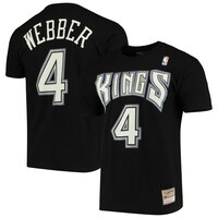 Men's Mitchell & Ness Chris Webber Black Sacramento Kings Hardwood Classics Name & Number Team T-Shirt