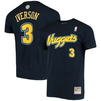Men's Mitchell & Ness Allen Iverson Navy Denver Nuggets Hardwood Classics Stitch Name & Number T-Shirt