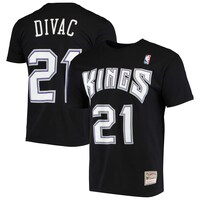Men's Mitchell & Ness Vlade Divac Black Sacramento Kings Hardwood Classics Stitch Name & Number T-Shirt