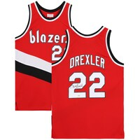 Clyde Drexler Portland Trail Blazers Autographed Red Mitchell and Ness Swingman Jersey