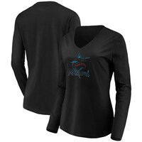 Women's Fanatics Branded Black Miami Marlins Core Team Long Sleeve V-Neck T-Shirt