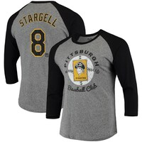 Men's Majestic Threads Willie Stargell Heathered Gray/Black Pittsburgh Pirates Cooperstown Collection Name & Number Tri-Blend Raglan 3/4-Sleeve T-Shirt