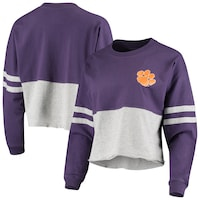 Women's Purple/Gray Clemson Tigers Cropped Retro Jersey Long Sleeve T-Shirt