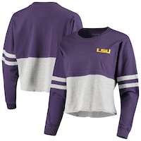 Women's Purple/Gray LSU Tigers Cropped Retro Jersey Long Sleeve T-Shirt