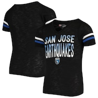 Girls Youth 5th & Ocean by New Era Black San Jose Earthquakes Burnout Jersey V-Neck T-Shirt