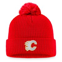 Men's Fanatics Branded Red Calgary Flames Core Primary Logo Cuffed Knit Hat with Pom