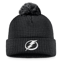 Men's Fanatics Branded Black Tampa Bay Lightning Core Primary Logo Cuffed Knit Hat with Pom