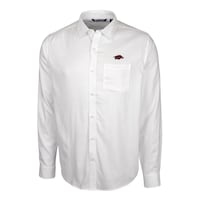 Men's Cutter & Buck White Arkansas Razorbacks Windward Twill Button-Up Long Sleeve Shirt