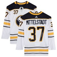 Casey Mittelstadt Buffalo Sabres Autographed White Adidas Authentic Jersey with "NHL Debut 3/29/18" Inscription