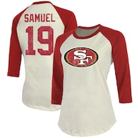 Women's Majestic Threads Deebo Samuel Sr Cream/Scarlet San Francisco 49ers Player Raglan Name & Number Fitted 3/4-Sleeve T-Shirt