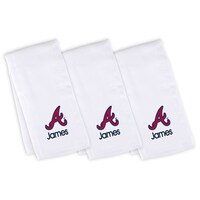 Infant White Atlanta Braves Personalized Burp Cloth 3-Pack
