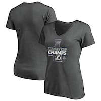 Women's Fanatics Branded Heather Charcoal Tampa Bay Lightning 2020 Stanley Cup Champions Locker Room Plus Size Laser Shot V-Neck T-Shirt