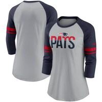 Women's Nike Heathered Gray/Navy New England Patriots Stripe Mesh Nickname Tri-Blend 3/4-Sleeve T-Shirt