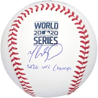 Mookie Betts Los Angeles Dodgers Autographed 2020 MLB World Series Champions World Series Logo Baseball with "20 WS Champs" Inscription