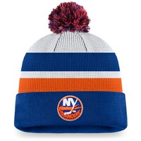 Men's Fanatics Branded White/Royal New York Islanders Authentic Pro Draft Cuffed Knit Hat with Pom
